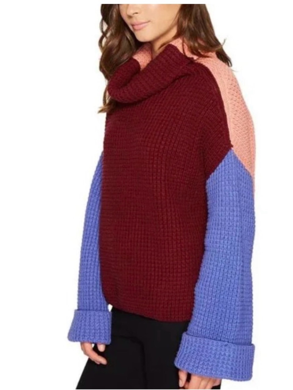 Free People Park City Color Block Rollneck Sweater Sz xs